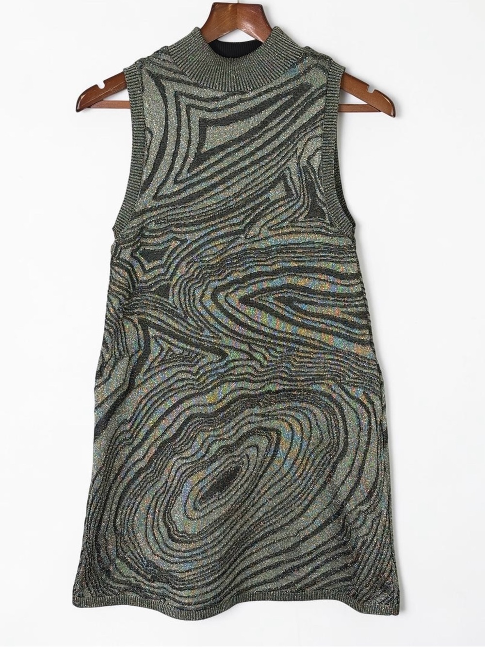 By Anthropologie Metallic Mock Neck Sleeveless Sweater Mini Dress Carbon S - Picture 5 of 12